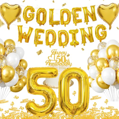 WINFLUENCE Goldene Hochzeit Deko Set, 50. Goldene Hochzeitstag Luftballons, Goldene Hochzeitsballon Banner, Goldene Hochzeit Tischdeko, Gold 50 Konfetti für Jubiläum Hochzeit, 50 Goldene Hochzeit Deko WINFLUENCE Goldene Hochzeit Deko Set, 50. Goldene Hochzeitstag Luftballons, Goldene Hochzeitsballon Banner, Goldene Hochzeit Tischdeko, Gold 50 Konfetti für Jubiläum Hochzeit, 50 Goldene Hochzeit Deko von WINFLUENCE