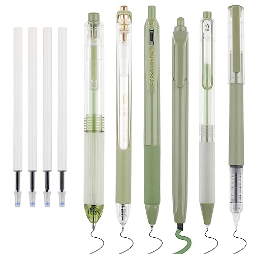 WINKIO 0.5mm Gelschreiber, 6 Stück Aesthetic Gelstifte Schnell Trocknende Gel Pen mit 4 Nachfüllminen, Einziehbare Kugelschreiber Schwarz +Farbiger Textmarker(Grün) WINKIO 0.5mm Gelschreiber, 6 Stück Aesthetic Gelstifte Schnell Trocknende Gel Pen mit 4 Nachfüllminen, Einziehbare Kugelschreiber Schwarz +Farbiger Textmarker(Grün) von WINKIO