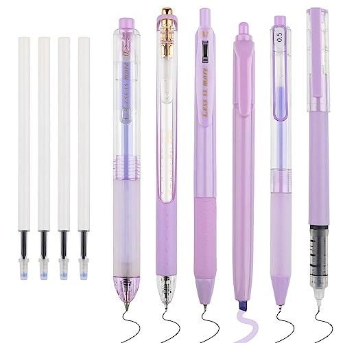 WINKIO 0.5mm Gelschreiber, 6 Stück Aesthetic Gelstifte Schnell Trocknende Gel Pen mit 4 Nachfüllminen, Einziehbare Kugelschreiber Schwarz +Farbiger Textmarker (Lila) WINKIO 0.5mm Gelschreiber, 6 Stück Aesthetic Gelstifte Schnell Trocknende Gel Pen mit 4 Nachfüllminen, Einziehbare Kugelschreiber Schwarz +Farbiger Textmarker (Lila) von WINKIO