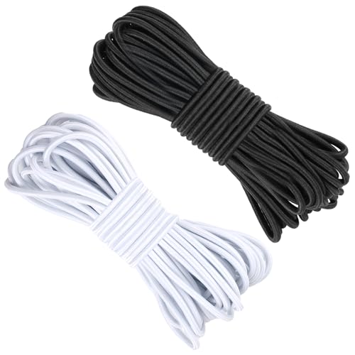 Elastisch Faden 3mm,16M Gummikordel Schwarz Weiß Elastische Schnur,Hochelastisch Gummiseil Rund Elastisches Seil Für Masken,Party-hüte,Wäscheleinen, Camping,Schnürsenkel,Frachtnetze,DIY-Projekt von WINKIO