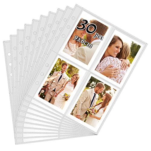 A5 Fotohüllen, 4 Fach Geteilt Postkarten Hüllen,Klein Klarsichtfolien, 30 Pack 120 Pockets Fotohüllen Karten & Fotohüllen für Familien, Hochzeits, mit Löcher von WINKIO