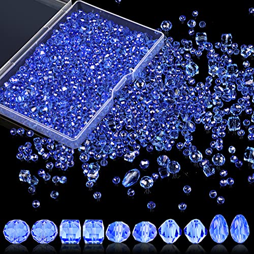 Perlen Zum Auffädeln, 600 Stück Facettierte Glasperlen Glitzerperlen, Perlen für Armbänder für Basteln Schmuckherstellung, DIY Halsketten, Armbänder, Ohrringe (4/6/8 mm, Blau) von WINKIO