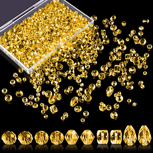 Perlen Zum Auffädeln, 600 Stück Facettierte Glasperlen Glitzerperlen, Perlen für Armbänder für Basteln Schmuckherstellung, DIY Halsketten, Armbänder, Ohrringe (4/6/8 mm, Gelb) von WINKIO