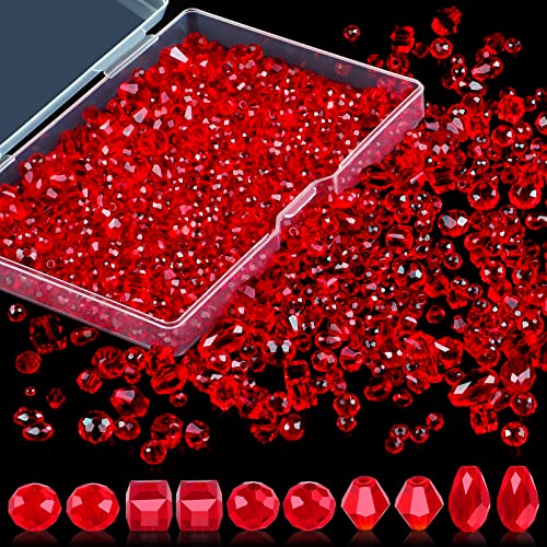 Perlen Zum Auffädeln, 600 Stück Facettierte Glasperlen Glitzerperlen, Perlen für Armbänder für Basteln Schmuckherstellung, DIY Halsketten, Armbänder, Ohrringe (4/6/8 mm, Rot) von WINKIO