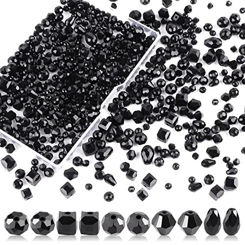 Perlen Zum Auffädeln, 600 Stück Facettierte Glasperlen Glitzerperlen, Perlen für Armbänder für Basteln Schmuckherstellung, DIY Halsketten, Armbänder, Ohrringe (4/6/8 mm, Schwarz) von WINKIO