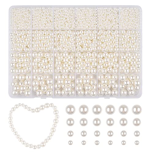 Perlen zum Auffädeln,1662 Stück Weiße Perlen für Ketten, 4/6/8/10mm Pearls mit Loch for Jewelry Making, Beading Beads für Armbänder Halskette Schmuckherstellung von WINKIO