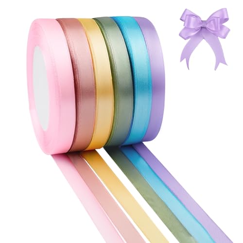 Geschenkband 6 Farben, 22M x 10MM Satinbänder,Bunt Schleifenband, Seidiges und Weiches Stoffbänder, Geschenkband Set für Basteln, Floristik, Einladungskarten & Festdeko von WINKIO