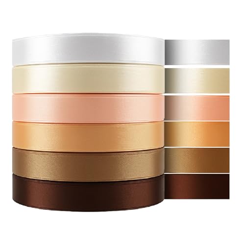 Geschenkband 6 Farben, 22M x 10MM Braun Gold Satinbänder, Schleifenband, Seidiges und Weiches Stoffbänder für Basteln, Floristik, Einladungskarten & Festdeko von WINKIO
