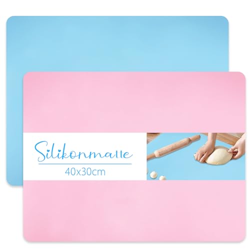Silikonmatte, 2 Stück Bastelunterlage Kinder, Rutschfeste Knetunterlage Malunterlage Platzset Tischunterlage für Kinder Basteln, Epoxidharz Handwerk (Blau+Rosa, 40x30CM) von WINKIO
