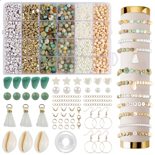 WINKIO Perlen für Armbänder,1482 Stück Amazonit Naturperlen Mit Armbandzubehör, Perlen Set für DIY-Armbänder, Halsketten, Ohrringe und Schmuckherstellung von WINKIO