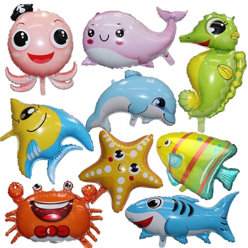 12 Stück große niedliche Meerestier Ballons Oktopus Hai Fisch Delfin Hippocampus Krabbe Jakobsmuschel Folienballons für Jungen Mädchen Meer Unterwasser Tiere Thema Party Dekoration 12 Stück große niedliche Meerestier Ballons Oktopus Hai Fisch Delfin Hippocampus Krabbe Jakobsmuschel Folienballons für Jungen Mädchen Meer Unterwasser Tiere Thema Party Dekoration von WINMIND