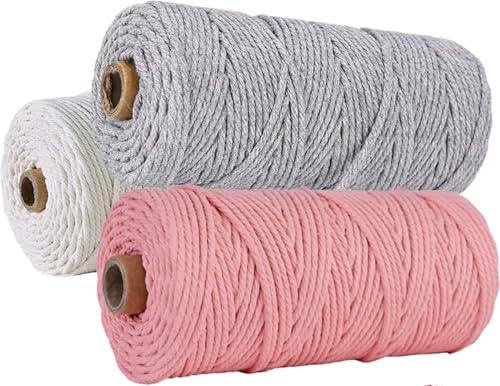 Makramee Garn 3mm x 100m 3er Set, WINOK Bunte Makramee-Schnur, DIY Naturgarn Makramee-Seil Baumwollschnur Baumwollgarn Schnur Baumwollkordel für Wandpflanze Handwerk - Weiß Hellrosa Hellgrau Makramee Garn 3mm x 100m 3er Set, WINOK Bunte Makramee-Schnur, DIY Naturgarn Makramee-Seil Baumwollschnur Baumwollgarn Schnur Baumwollkordel für Wandpflanze Handwerk - Weiß Hellrosa Hellgrau von WINOK