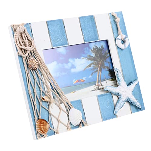 Nautischer Bilderrahmen Holz mit Seestern Muscheln Fotorahmen Nautisch Deko für Zuhause Büro Café Tisch Dekoration Nautischer Bilderrahmen Holz mit Seestern Muscheln Fotorahmen Nautisch Deko für Zuhause Büro Café Tisch Dekoration von WINOMO