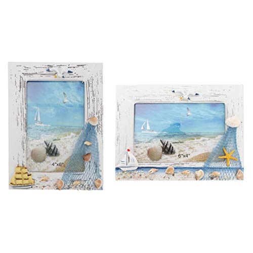 WINOMO 2 Stück Holz Fotorahmen 6 Zoll Nautischen Stil Bilderrahmen Küsten Ornament Strand Nautische Dekoration von WINOMO