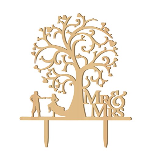 WINOMO Cake Topper Hochzeit Holz Mr & Mrs Tortendeko Herz Baum Braut und Bräutigam Cake Topper Tortendekoration Hochzeitsdekoration von WINOMO