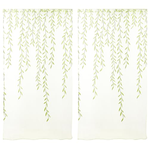 WINOMO Weiden-Fenstervorhang Voile Tüll Zimmer Salix Blatt Sheer Gaze Vorhang Voile Paneele Vorhang für Schlafzimmer, Wohnzimmer, Balkon (1 Stück, 100 x 200 cm) von WINOMO