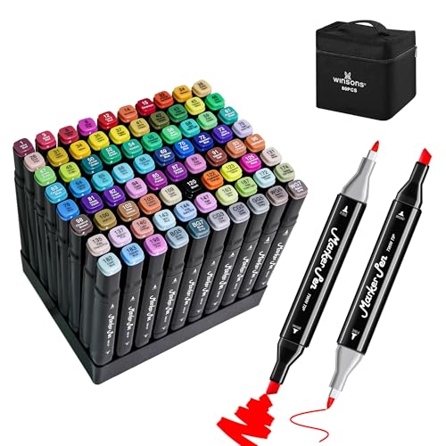 WINSONS Doppelspitze Alkohol Marker, 80 Farben, Meißel & Feine, Schnell Trocknende Alkohol Stifte Set für Malerei Manga Design auf Holz, Stein, Kieselsteine, Metall, Kunststoff, Handarbeit WINSONS Doppelspitze Alkohol Marker, 80 Farben, Meißel & Feine, Schnell Trocknende Alkohol Stifte Set für Malerei Manga Design auf Holz, Stein, Kieselsteine, Metall, Kunststoff, Handarbeit von WINSONS