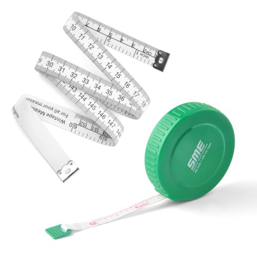WINTAPE Maßband Körper, Weiches Körpermaßband, Maßband nähen Stoff Tailor Cloth Craft Messung Tape，150cm Grün einziehbares doppelseitiges Maßband von WINTAPE