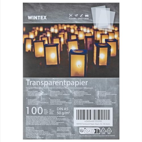 WINTEX 100 Blatt Transparentpapier DIN A5 50 g/qm Schnittmusterpapier - bedruckbar - Pergamentpapier Architektenpapier zum drucken - Pauspapier zum bedrucken - Tracing Paper WINTEX 100 Blatt Transparentpapier DIN A5 50 g/qm Schnittmusterpapier - bedruckbar - Pergamentpapier Architektenpapier zum drucken - Pauspapier zum bedrucken - Tracing Paper von WINTEX