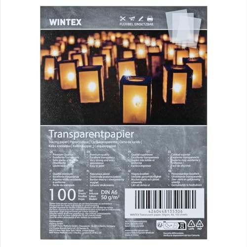 WINTEX 100 Blatt Transparentpapier DIN A6 50 g/qm Schnittmusterpapier - bedruckbar - Pergamentpapier Architektenpapier zum drucken - Pauspapier zum bedrucken - Tracing Paper von WINTEX