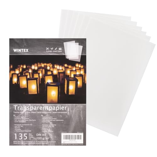 WINTEX 135 Blatt Transparentpapier DIN A4-100 g/qm Schnittmusterpapier - weiß bedruckbar - Pergamentpapier Architektenpapier zum drucken - Pauspapier zum bedrucken - Tracing Paper WINTEX 135 Blatt Transparentpapier DIN A4-100 g/qm Schnittmusterpapier - weiß bedruckbar - Pergamentpapier Architektenpapier zum drucken - Pauspapier zum bedrucken - Tracing Paper von WINTEX