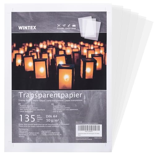 WINTEX Transparentpapier weiß A4 135 Blatt 50g/m² - Pauschpapier Schnittmusterpapier Pergamentpapier zum Bedrucken - Architektenpapier bedruckbar - Pauspapier A4 - Tracing Paper von WINTEX