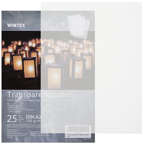 WINTEX 25 Blatt Transparentpapier DIN A2-100 g/qm Bastelpapier - weiß & bedruckbar - transparentes Pauspapier Architektenpapier - Laternen Papier - A2 25 Stück von WINTEX