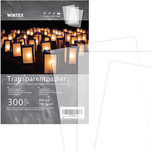 WINTEX DIN A4 Transparentpapier 300 Blatt, weiß & bedruckbar, 100 g/qm – transparentes Bastelpapier, Pauspapier, Architektenpapier, Tracing Paper, Laternenpapier von WINTEX