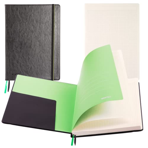 WINTEX Notizbuch in DIN A4 Kariert mit 96 Seiten - Leder Hardcover Kladde, Bullet Journal und Notizheft für Schule oder Arbeit in Schwarz für Ihre Aufzeichnungen von WINTEX