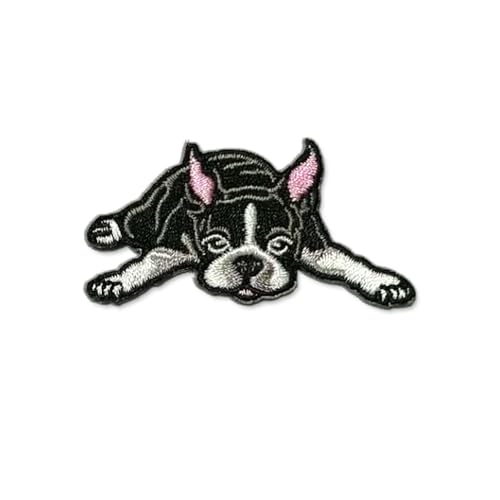 WIRESTER Bestickter Aufnäher / Bügelbild im Vintage-Stil, für Hemden, Jeans, Jacken, Hüte – Boston Terrier liegend WIRESTER Bestickter Aufnäher / Bügelbild im Vintage-Stil, für Hemden, Jeans, Jacken, Hüte – Boston Terrier liegend von WIRESTER