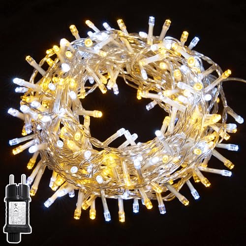 WISD LED Lichterkette 13m, 200er Warmweiß und Weiß - Weihnachtsbeleuchtung mit Timer und EU Stecker - Innen und Außen Deko für Weihnachtsbaum, Balkon, Zimmer, Garten von WISD