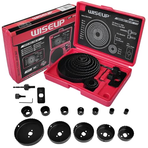 WISEUP Lochsägen-Set, 20-teiliges Lochsägen-Set mit 19-127 mm Klinge, Dornen, Bohrer, Sechskantschlüssel, Installationsplatte mit Aufbewahrungskoffer für Weichholz, Trockenbau, Sperrholz und WISEUP Lochsägen-Set, 20-teiliges Lochsägen-Set mit 19-127 mm Klinge, Dornen, Bohrer, Sechskantschlüssel, Installationsplatte mit Aufbewahrungskoffer für Weichholz, Trockenbau, Sperrholz und von WISEUP