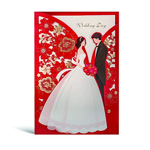Hosmsua 20Pcs Rot Hochzeitseinladungskarte mit Braut und Bräutigam Flora Design für die Hochzeit Brautdusche lädt inkl Umschläge und Aufkleber von WISHMADE