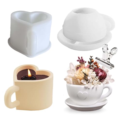 2 Stück Silikonform Kaffeetasse mit Untertassen WISIRENT, Silikonform Kerzenhalter Tasse Giessformen Silikon Aromatherapie, Silikonformen Gießformen Tasse Silikon Gießform Aromatherapie für Gips von WISIRENT