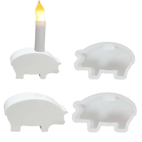 2 Stück Silikonform Schwein Kerzenhalter WISIRENT, Silikonformen Gießformen Schwein Silikonform Gießform Schwein, Glücksschwein-Kerzenhalterform Kerzenständer Form in Tierform für Diy Bastelarbeiten von WISIRENT