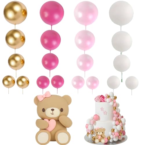 21Pcs Rosa Tortendeko Bär WISIRENT, Teddybär Kuchendekorationen Mini Teddybär Kuchendekorationen, Geburtstag Mädchen Babyparty Fondant Figuren, Teddybär Tortendeko Cartoon Bär Cake Topper für Torten von WISIRENT