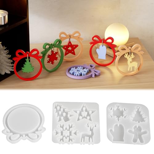 3 Stück Anhänger Weihnachten Gießformen WISIRENT, Silikonformen Gießformen Anhänger Weihnachten Schneeflocke Anhänger, Weihnachtsbaum-Schneeflocken-Stern-Elch-Handschuhe Anhänger Gießformen für Diy von WISIRENT
