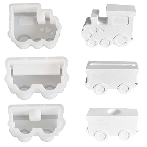 3 Stück Silikonformen Gießformen Zug WISIRENT, Silikonform Kerzenhalter Kerzenformen Zum Gießen, Silikonform für Zug Gießformen Silikon Kerzenhalter für Diy Kerzen Gips von WISIRENT