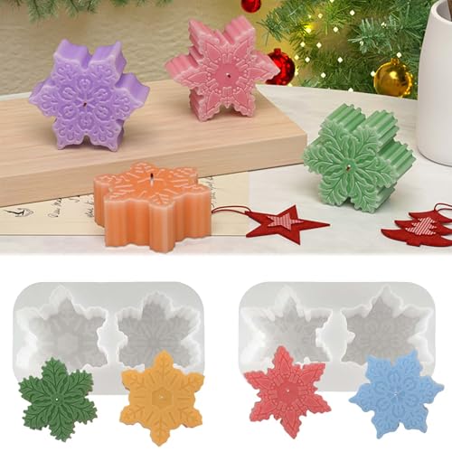 4 Stück Silikonform Schneeflocke WISIRENT, Silikonformen Gießformen Schneeflocke Gießformen Silikon Schneeflocke, Silikonform Kerzenhalter Schneeflocke Silikonformen Weihnachten für Bastelarbeiten von WISIRENT