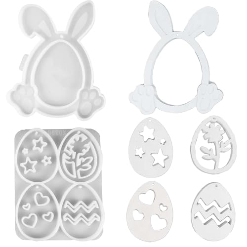 5 Stück Ostern Silikonformen Gießformen Anhänger WISIRENT, Osterhasen Silikonformen Anhänger, Silikonform Ostereier Anhänger Gießformen Gips Ostern Hase für Bastelarbeiten, Gips, Kerzen von WISIRENT