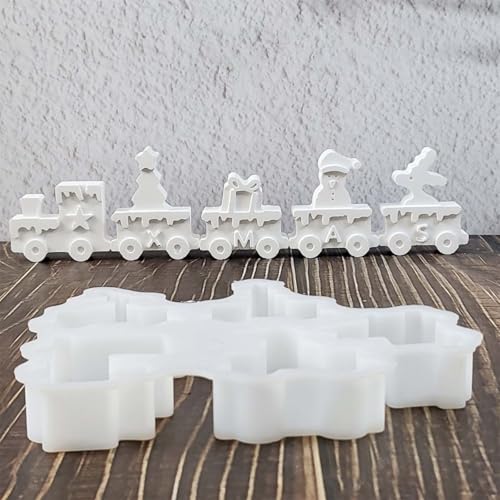 5 Stück Silikonformen Gießformen Zug WISIRENT, Weihnachten Silikonformen Gießformen Set Silikonform Elch Weihnachtsbaumform, 3D Weihnachten Schneemann Silikonform Geschenk Fünfzackiger Stern für Diy von WISIRENT