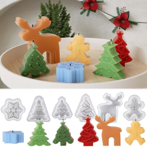 6Pcs Weihnachten Silikonformen Gießformen WISIRENT, Gießform Schneeflocke Weihnachtselch Kerzenform Silikonform Weihnachtsbaum, Weihnachts-Schneemann-Silikonform Weihnachtskerze Silikon Formen 3d 6Pcs Weihnachten Silikonformen Gießformen WISIRENT, Gießform Schneeflocke Weihnachtselch Kerzenform Silikonform Weihnachtsbaum, Weihnachts-Schneemann-Silikonform Weihnachtskerze Silikon Formen 3d von WISIRENT