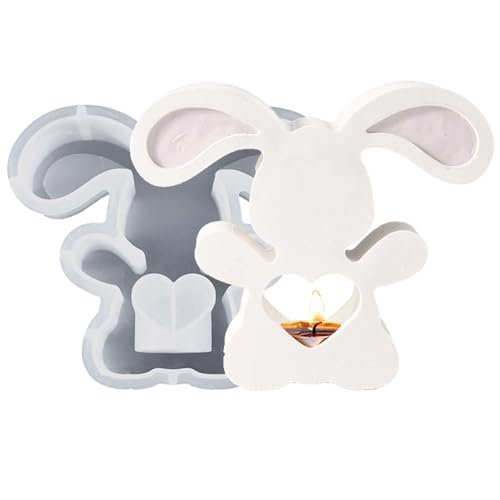 Silikonformen Gießformen Ostern WISIRENT, Silikonform Kerzenhalter Hase Osterhase mit Herz, Silikonform Gießformen Gips Ostern, Osterhasen für Bastelarbeiten, Gips von WISIRENT