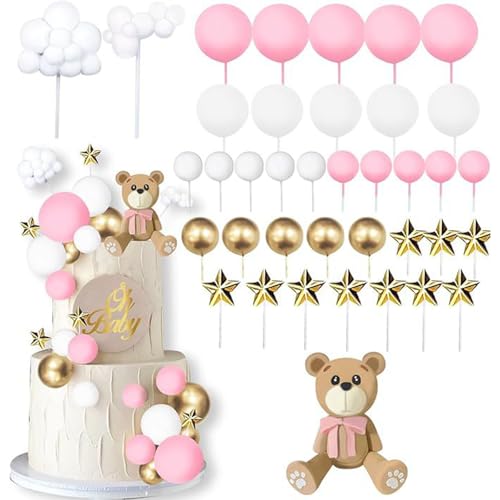 Teddybär Kuchen Dekoration WISIRENT, 38 Stück Rosa Teddybär Geburtstagstorte Deko, Teddybär Tortendeko Geburtstag mit Kugeln, Wolke, Sterne, Baby Teddybär Dekorationen für Baby Shower und Geburtstag Teddybär Kuchen Dekoration WISIRENT, 38 Stück Rosa Teddybär Geburtstagstorte Deko, Teddybär Tortendeko Geburtstag mit Kugeln, Wolke, Sterne, Baby Teddybär Dekorationen für Baby Shower und Geburtstag von WISIRENT