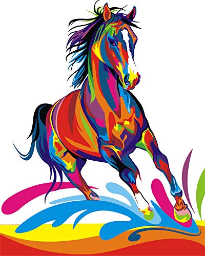 WISKALON Malen nach Zahlen Tiere DIY Acrylfarben Gemälde für Kinder und Erwachsene Anfänger - 16x20 Zoll Buntes Pferd Malen nach Zahlen Enthält 3 Pinsel und Acrylfarben Ohne Rahmen von WISKALON