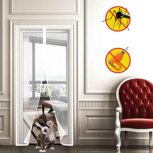 WISKEO Fliegengitter Tür Magnet Insektenschutz, Magnetvorhang HäNde Frei, Moskitonetz Magnetverschluss, Verschiedene Größen, Wohnzimmer Balkontür - Weiß 95x205cm von WISKEO