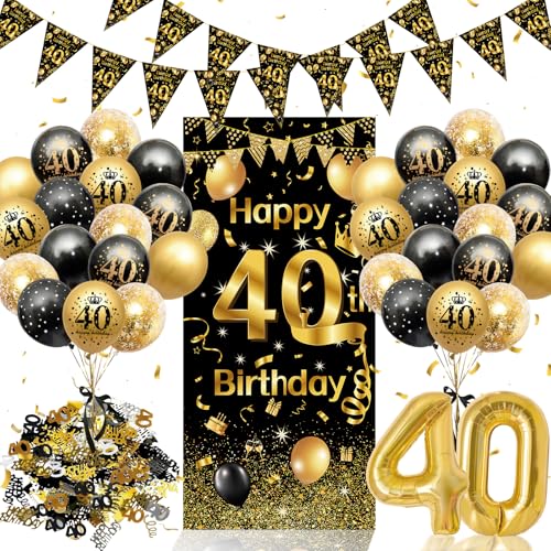40. Geburtstag Deko Set Schwarz Gold - Komplette Geburtstagsparty Dekoration für Männer & Frauen mit Riesen Hintergrundbanner, Dreiecksgirlande, Zahlenluftballon, Luftballons und Konfetti 40. Geburtstag Deko Set Schwarz Gold - Komplette Geburtstagsparty Dekoration für Männer & Frauen mit Riesen Hintergrundbanner, Dreiecksgirlande, Zahlenluftballon, Luftballons und Konfetti von WISTENALLA