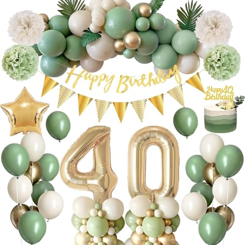 WISTENALLA 40. Geburtstag Dekoration: Grüne, goldene & weiße Ballons, Banner, Pompoms & Cake Topper - 62 Stück - Erwachsene, unisex, Geburtstag WISTENALLA 40. Geburtstag Dekoration: Grüne, goldene & weiße Ballons, Banner, Pompoms & Cake Topper - 62 Stück - Erwachsene, unisex, Geburtstag von WISTENALLA