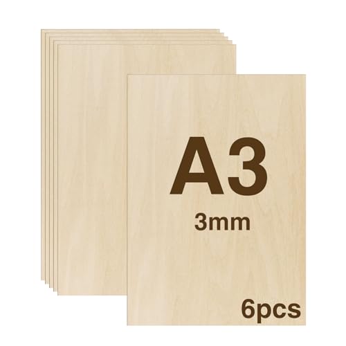 WISYOK 6pcs Sperrholz 3mm, Sperrholaplatte A3, Holz Platten, Holzplatten zum Basteln, Holzplatt für DIY Holzarbeiten, Laserbearbeitung, Brandmalerei, Modellbau, Geschenke, Deko, Gemälde -420x300*3mm WISYOK 6pcs Sperrholz 3mm, Sperrholaplatte A3, Holz Platten, Holzplatten zum Basteln, Holzplatt für DIY Holzarbeiten, Laserbearbeitung, Brandmalerei, Modellbau, Geschenke, Deko, Gemälde -420x300*3mm von WISYOK