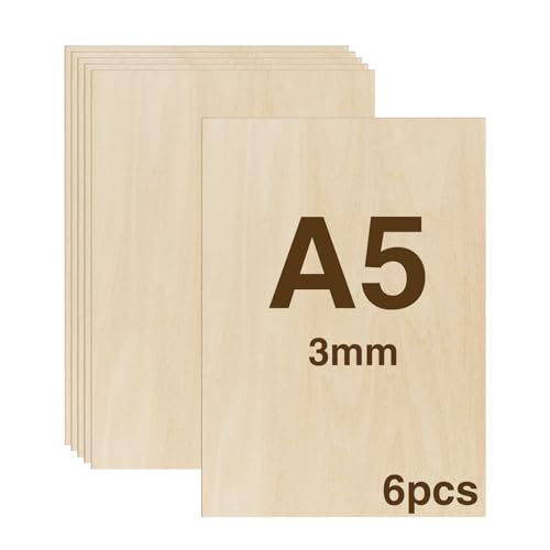WISYOK 6pcs Sperrholz 3mm, Sperrholaplatte A5, Holz Platten, Holzplatten zum Basteln, Holzplatt für DIY Holzarbeiten, Laserbearbeitung, Brandmalerei, Modellbau, Geschenke, Deko, Gemälde -210x150*3mm WISYOK 6pcs Sperrholz 3mm, Sperrholaplatte A5, Holz Platten, Holzplatten zum Basteln, Holzplatt für DIY Holzarbeiten, Laserbearbeitung, Brandmalerei, Modellbau, Geschenke, Deko, Gemälde -210x150*3mm von WISYOK